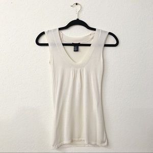 Theory V-Neck Pleat Front Cream Tank